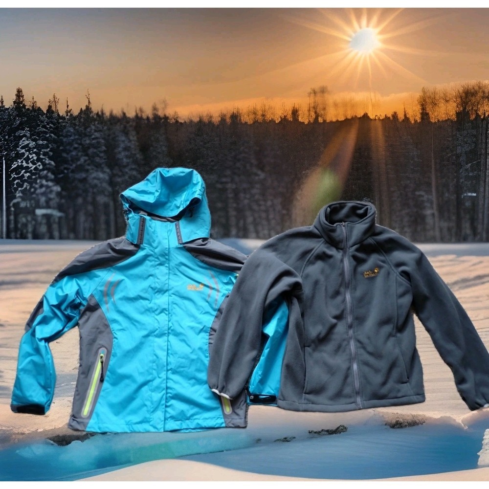 Jack Wolfskin 3-in-1 Jacket Women Medium Blue Grey Excellent Fleece Lined Hooded